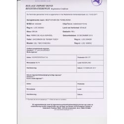 Registratie bewijs / Kennelclub  Netherland  