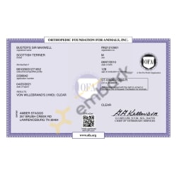 OFA vWD Certificate