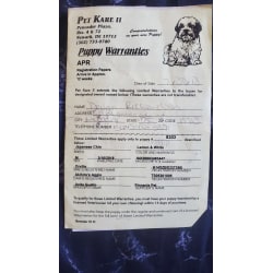 Puppy Warranty from Pet Kare II when Jaxon was bought. 