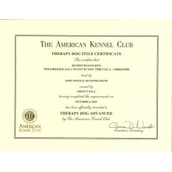 AKC Therapy Dog Advanced Title Certificate