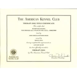 AKC Therapy Dog Title Certificate