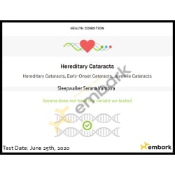 Serana's JHC Juvenile Hereditary Cataracts test ~ CLEAR
